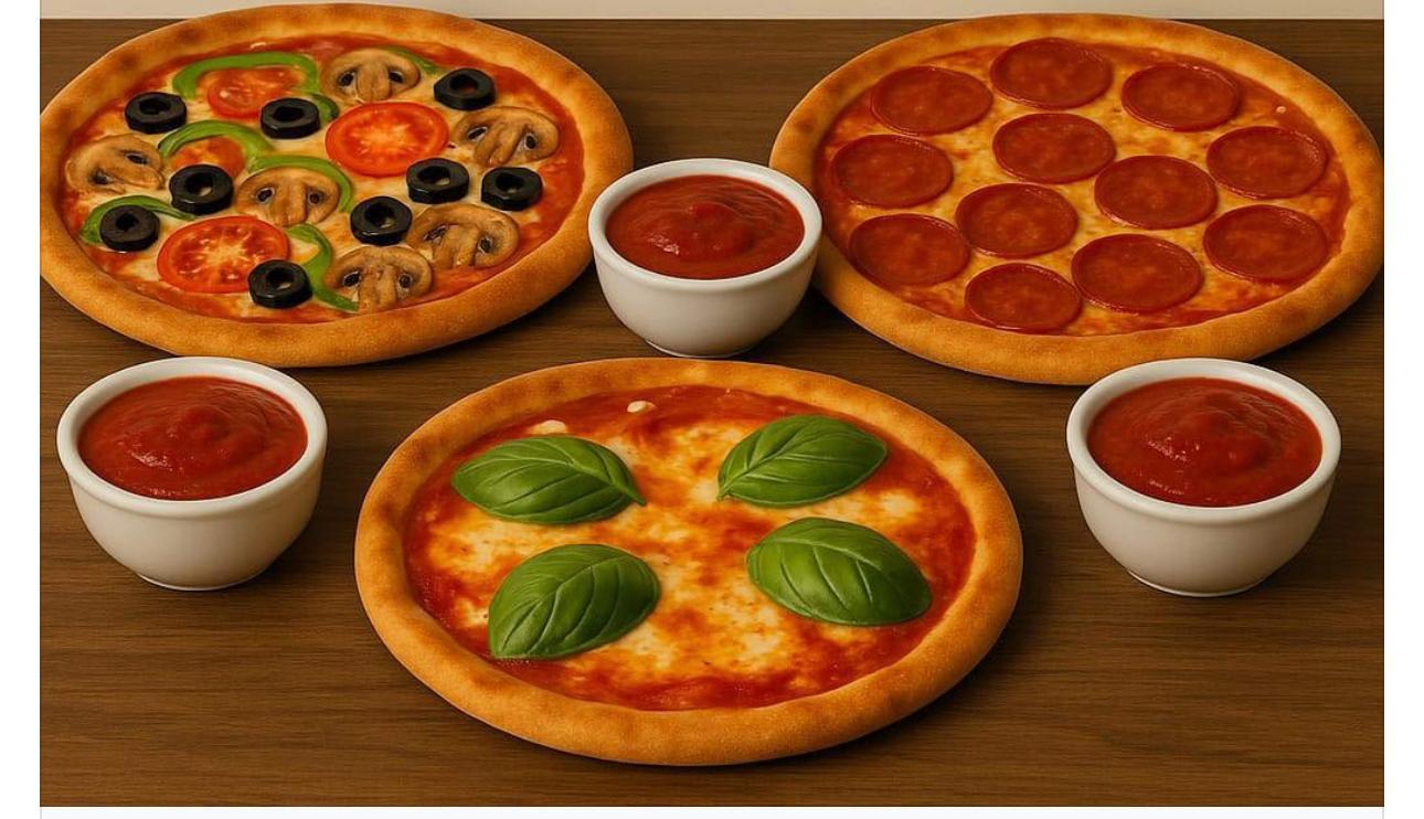 Oferta 3 pizza + 3 sosuri 125 LEI